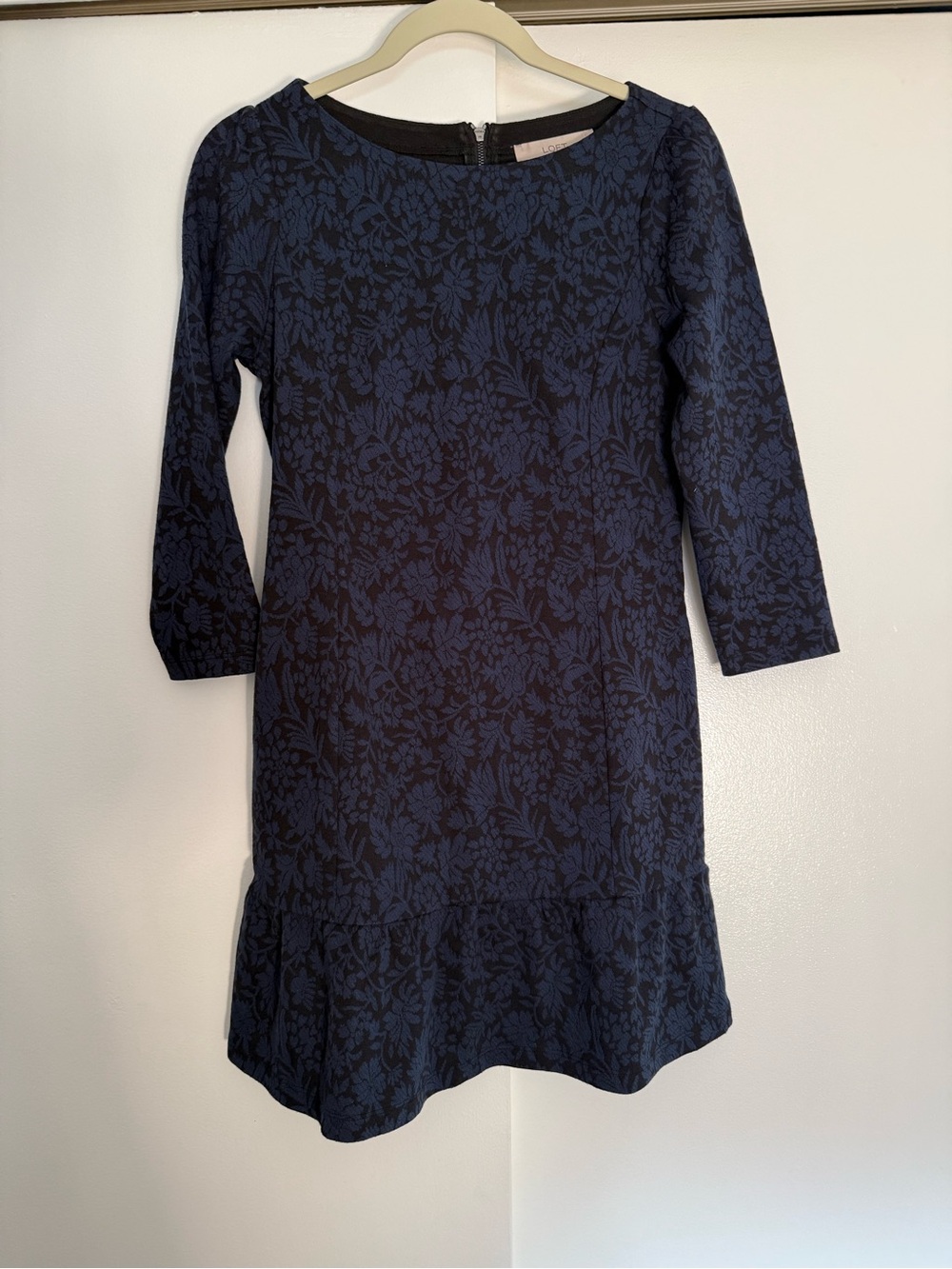 LOFT Petite Dark Navy Jacquard Dress size 2P